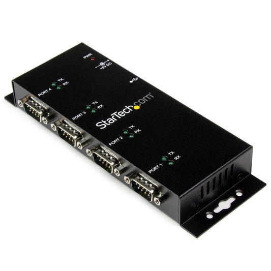 StarTech 4 Port USB to DB9 RS232 Serial Adapter Hub – Industrial DIN Rail and Wall Mountable