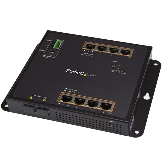 StarTech Industrial 8 Port Gigabit PoE+ Switch w/2 SFP MSA Slots - 30W - Layer/L2 Switch Hardened GbE Managed - Rugged High Power Gigabit Ethernet Network Switch IP-30/-40 C to 75 C