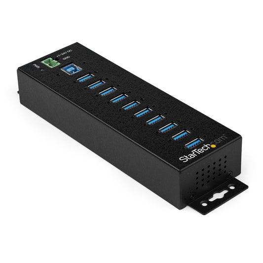 StarTech 10-Port USB 3.0 Hub with Power Adapter - Metal Industrial USB-A Hub with ESD & 350W Surge Protection - Din/Wall/Desk Mountable - High Speed USB 3.2 Gen 1 (5Gbps) Hub