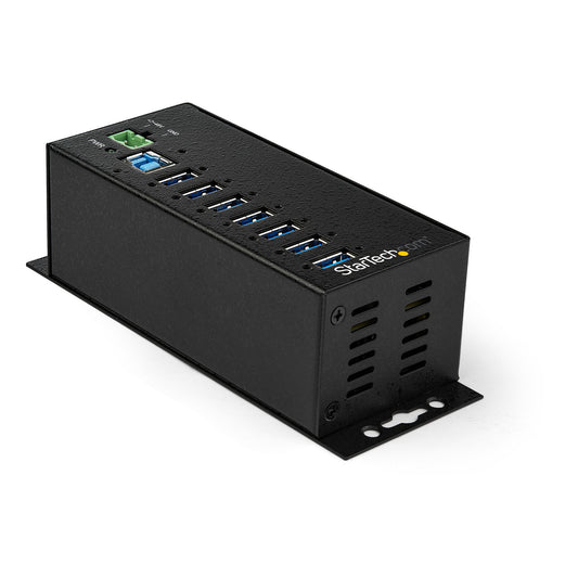 StarTech 7-Port USB 3.0 Hub with Power Adapter - Metal Industrial USB-A Hub with ESD & 350W Surge Protection - Din/Wall/Desk Mountable - High Speed USB 3.2 Gen 1 (5Gbps) Hub