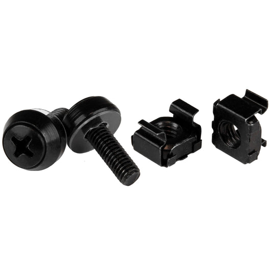 StarTech 50 Pack 10-32 Server Rack Cage Nuts and Screws w/Washers - Rack Mount Hardware Kit - Network/IT Equipment Cabinet Clip/Captive Nuts & Bolts for Square Holes - Black - TAA