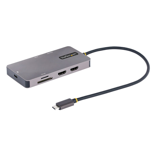 StarTech USB C Multiport Adapter, Dual HDMI Video, 4K 60Hz, 2Pt 5Gbps USB-A Hub, 100W Power Delivery Pass-Through/GbE/SD/MicroSD, 12"/30cm Cable, Travel Dock, Laptop Docking Station