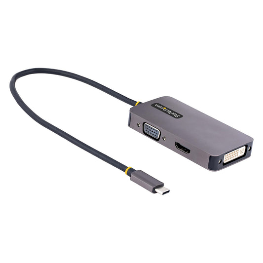 StarTech USB C Video Adapter, USB C to HDMI DVI VGA Adapter, Up to 4K 60Hz, Aluminum, Multiport Video Display Adapter, Thunderbolt 3 / 4 Compatible, USB Type C Travel Adapter