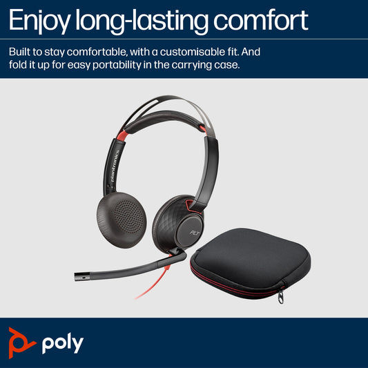 Poly Blackwire 5220 Stereo USB-C Headset +3.5mm Plug +USB-C/A Adapter
