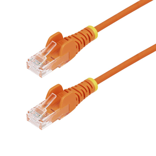 StarTech15m Orange Slim CAT6 Ethernet Cable, Snagless, 100W PoE, UTP, LSZH, 28AWG Pure Bare Copper Wire, Slim RJ45 Network Patch Cord w/Strain Reliefs, Fluke Tested