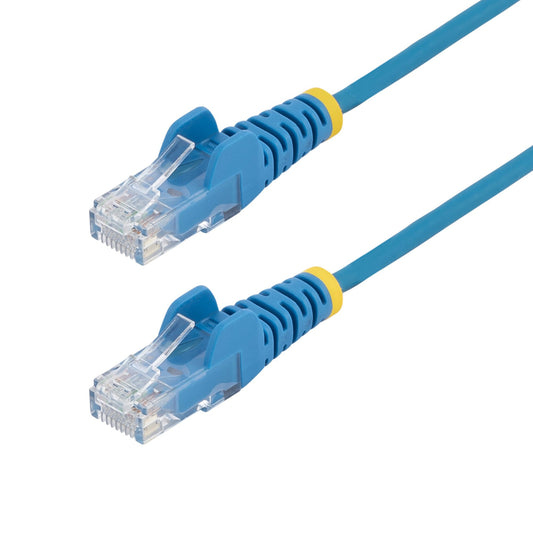 StarTech15m Blue Slim CAT6 Ethernet Cable, Snagless, 100W PoE, UTP, LSZH, 28AWG Pure Bare Copper Wire, Slim RJ45 Network Patch Cord w/Strain Reliefs, Fluke Tested