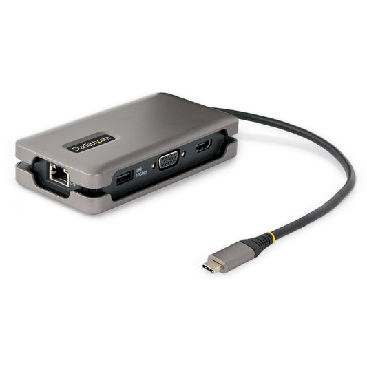 StarTech USB-C Multiport Adapter - HDMI/VGA - 4K 60Hz - 3-Port USB Hub - 100W Power Delivery Pass-Through - GbE - Travel Mini Docking Station w/ Charging - 1ft/30cm Wrap-Around Cable