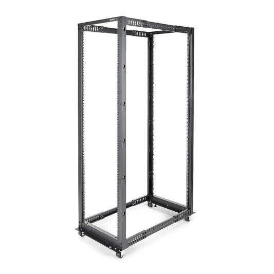 StarTech4-Post 42U Mobile Open Frame Server Rack, Four Post 19" Network Rack with Wheels, Rolling Rack with Adjustable Depth for Computer/AV/Data/IT Equipment - Casters, Leveling Feet or Floor Mounting