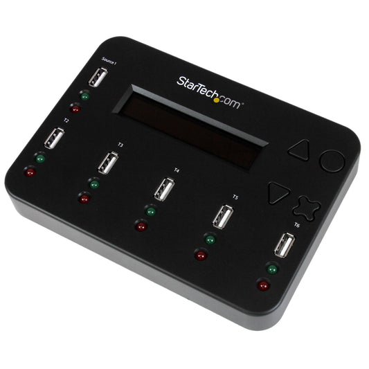 StarTechStandalone 1 to 5 USB Thumb Drive Duplicator and Eraser, Multiple USB Flash Drive Copier, System and File and Whole-Drive Copy at1.5 GB/min, Single and 3-Pass Erase, LCD Display - TAA