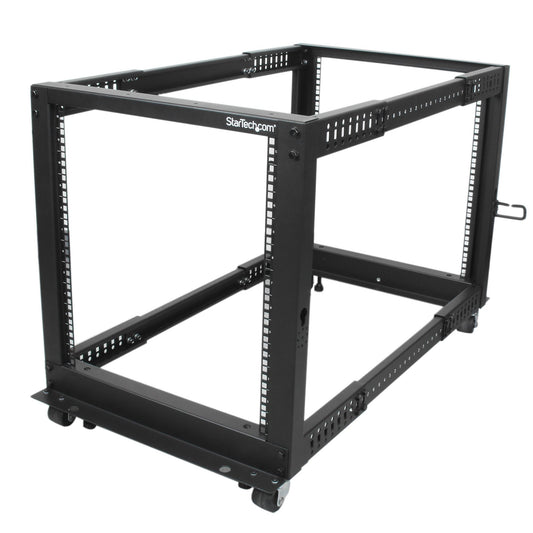 StarTech4-Post 12U Mobile Open Frame Server Rack, Four Post 19" Network Rack with Wheels, Rolling Rack with Adjustable Depth for Computer/AV/Data/IT Equipment - Casters, Leveling Feet or Floor Mounting