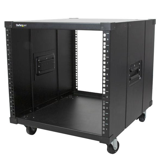 StarTech4-Post 9U Mobile Open Frame Server Rack, Four Post Network Rack with Wheels, 19" Rolling Rack for Home/Office Narrow Floor Spaces, Small Data Rack for Computer/AV/IT Equipment - TAA Compliant