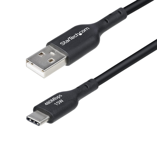 StarTech1ft (30cm) USB-A to USB-C Charging Cable, Charge & Sync, 3A, USB 2.0, TPE Jacket - Black USB Charging Cord