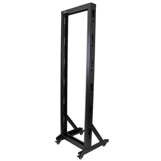 StarTech 2-Post 42U Mobile Open Frame Server Rack, Two Post 19in Network Rack with Wheels, Rolling Open Rack for AV/Data/Media/IT Equipment, Computer Rack for Home/Office Spaces - Casters Included