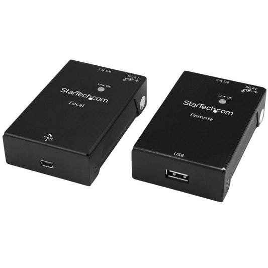StarTech USB 2.0 Extender over Cat5e/Cat6 Cable (RJ45) - Up to 165ft (50m) - High Speed USB Port Extender Adapter Kit - Powered - USB over Ethernet Cable Extender - 480Mbps - Metal