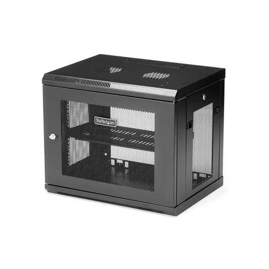 StarTech2-Post 9U Wall Mount Network Cabinet with 1U Shelf, 19" Wall-Mounted Server Rack for Data / Networking / AV / Electronics / Computer Equipment, Small Vented Rack Enclosure