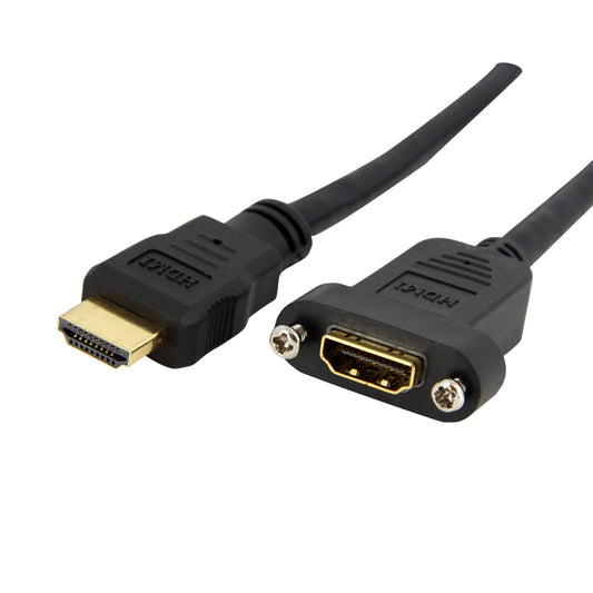 StarTech3ft HDMI Female to Male Adapter, 4K High Speed Panel Mount HDMI Cable, 4K 30Hz UHD HDMI, 10.2 Gbps Bandwdith, 4K HDMI Female to HDMI Male, HDMI Panel Mount Connector Cable