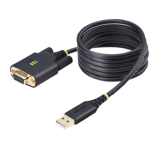 StarTech6.6ft (2m) USB to Null Modem Serial Adapter Cable, COM Retention, FTDI, USB-A to DB9 RS232, Interchangeable DB9 Screws/Nuts, Windows/macOS/Linux