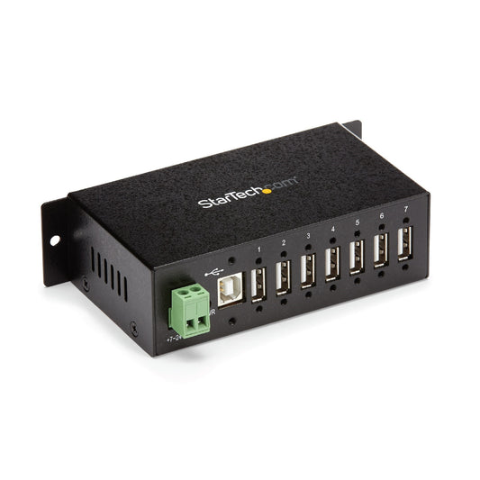 StarTech 7-Port USB 2.0 Hub - Metal Industrial USB-A Hub with ESD Protection & 350W Surge Protection - Din Rail, Wall or Desk Mountable - TAA Compliant USB Expander Hub