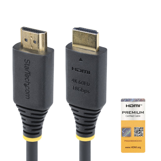 StarTech1.6ft (50cm) Premium Certified High Speed HDMI Cable, 4K 60Hz/1440p 144Hz, HDR10/HDCP 2.2/ARC, 18Gbps, UHD HDMI 2.0 Cord for TV/Monitor/Display, TPE Jacket