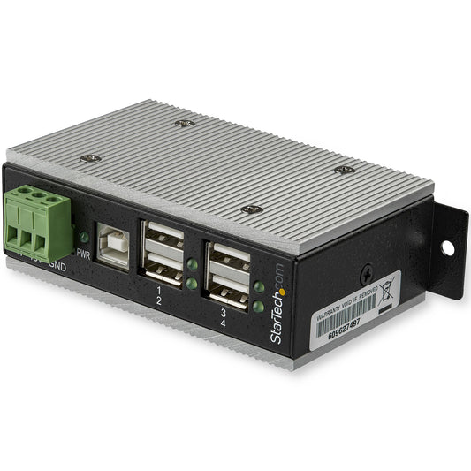 StarTech 4-Port USB 2.0 Hub - Metal Industrial USB-A Hub with ESD & 350W Surge Protection - Extended Operating Temp -40 to 185¬∞F - Din Rail/Wall/Desk Mountable - USB Expander Hub