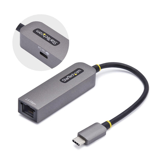 StarTech2.5GbE USB-C to Ethernet Adapter, 100W PD Pass-Through, NBASE-T NIC, USB 3.0 Type-C 2.5/1G Multi Speed Network, Thunderbolt Compatible, Windows & Mac