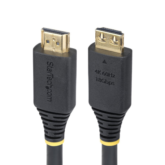 StarTech15ft (4.5m) High Speed HDMI Cable with Gripping Connectors, 4K 60Hz/1440p 144Hz, HDR10/HDCP 2.2/ARC, 18Gbps, UHD HDMI 2.0 Cord for TV/Monitor/Display, TPE Jacket