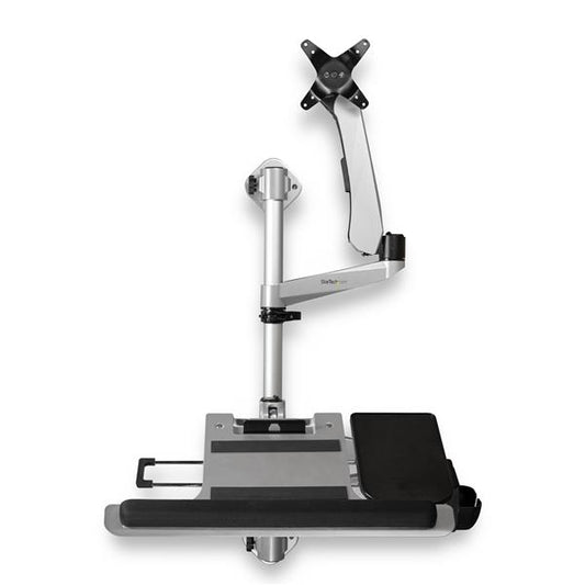 StarTech Wall Mount Workstation - Articulating Standing Desk w/ Ergonomic Height Adjustable Monitor Arm & Padded Keyboard Tray - 34" VESA Display - Foldable Wall Mounted Sit Stand