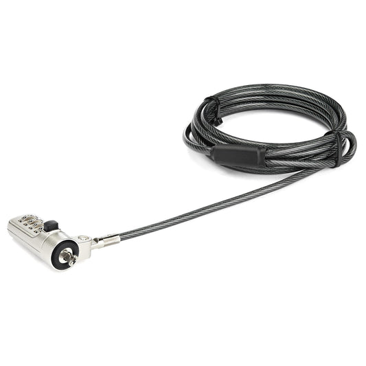 StarTech 6.5ft (2m) Laptop Cable Lock - 4-Digit Combination Laptop/Desktop Security Cable Lock for Wedge Slot Computers - Anti-Theft Vinyl-Coated Steel Combo Cable Lock - Portable
