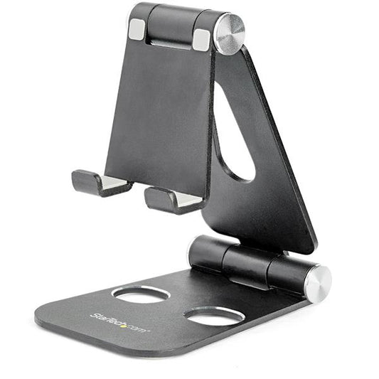 StarTech Phone and Tablet Stand - Foldable Universal Mobile Device Holder for Smartphones & Tablets - Adjustable Multi-Angle Ergonomic Cell Phone Stand for Desk - Portable - Black