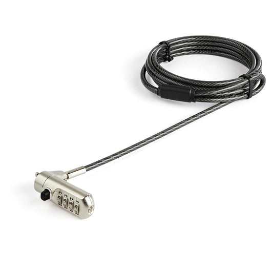 StarTech 6.5' (2m) Laptop Cable Lock - Nano Slot Compatible 4 Digit Combination Security Cable Lock - Serialized Anti-Theft Vinyl Coated Steel Cable Lock for Nano Slot Computer/Device