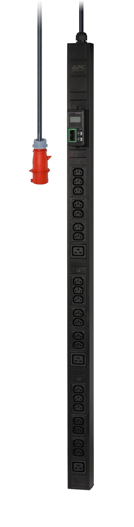 APC Easy Rack PDU, Metered, 0U, 3 Phase, 11kW, 230V, 16A, 21 x C13 and 3 x C19 outlets, IEC60309 3P+N+PE inlet