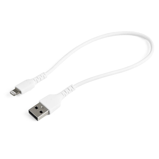 StarTech 12inch (30cm) Durable White USB-A to Lightning Cable - Heavy Duty Rugged Aramid Fiber USB Type A to Lightning Charger/Sync Power Cord - Apple MFi Certified iPad/iPhone 12
