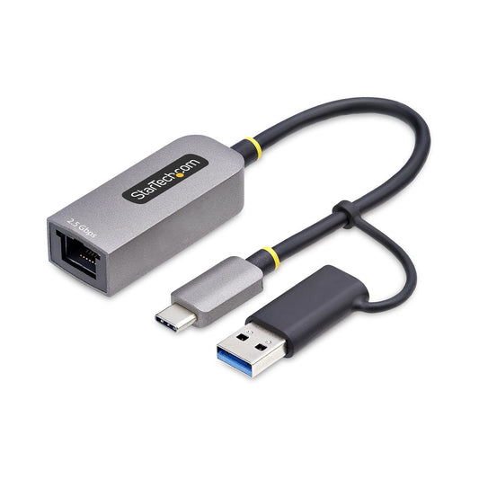 StarTech2.5GbE USB-C to Ethernet Adapter with USB-A Converter, NBASE-T NIC, USB 3.0 Type-C 2.5/1G Multi Speed Network, Thunderbolt Compatible, Windows & Mac