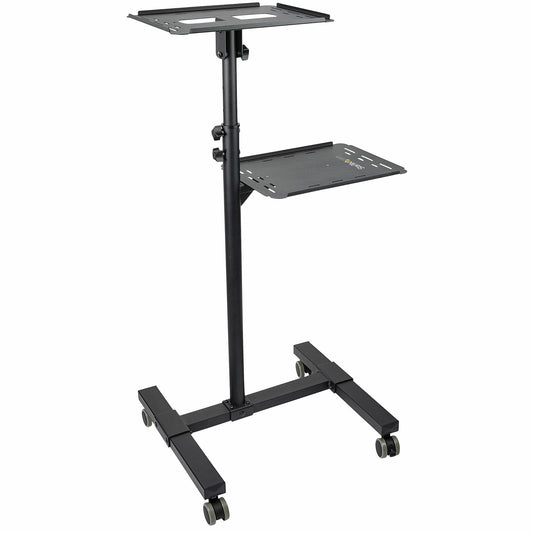 StarTech Mobile Projector and Laptop Stand/Cart - Heavy Duty Portable Projector Stand (2 Shelves, hold 22lb/10kg each) - Height Adjustable Rolling Presentation Cart w/Lockable Wheels