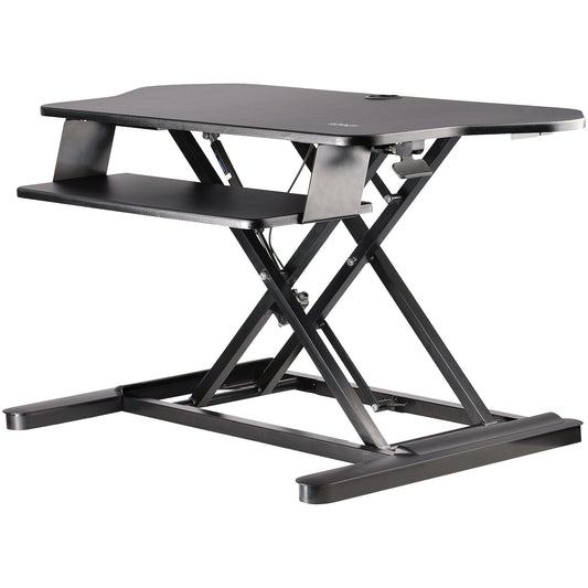 StarTech Corner Sit Stand Desk Converter with Keyboard Tray - Large Surface (35" x 21") - Height Adjustable Ergonomic Desktop/Tabletop Standing Workstation - Supports Dual Monitors