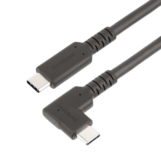 StarTech1.6ft (50cm) Rugged Right Angle USB-C Cable, USB 3.2 Gen 2 (10 Gbps), Full-Featured USB C to C Data transfer Cable, 4K 60Hz DP Alt Mode, 100W Power Delivery - 90 Degree USB Type-C Cable