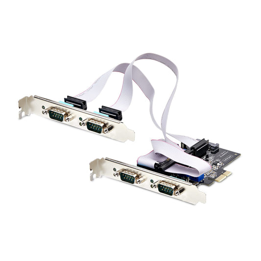 StarTech4-Port Serial PCIe Card, Quad-Port PCI Express to RS232/RS422/RS485 (DB9) Serial Card, Low-Profile Bracket Incl., 16C1050 UART, Windows/Linux, TAA Compliant - Level-4 ESD Protection