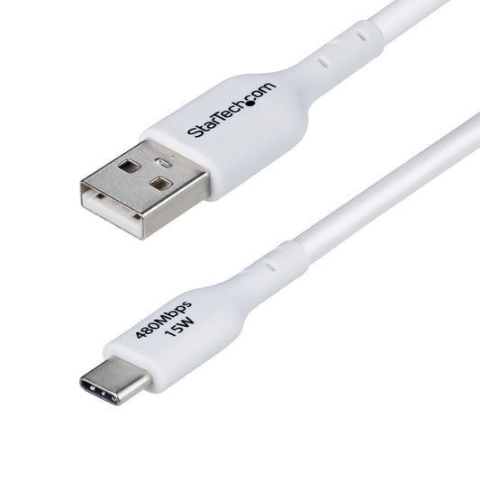 StarTech3m (9.8ft) USB-A to USB-C Charging Cable, Charge & Sync, 3A, USB 2.0, TPE Jacket - White USB Charging Cord