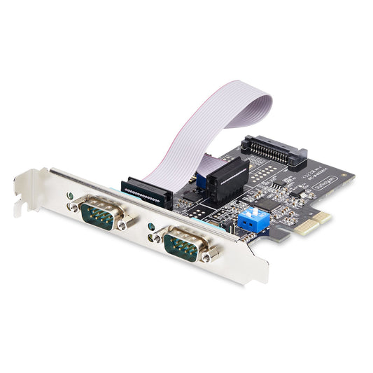 StarTech2-Port Serial PCIe Card, Dual-Port PCI Express to RS232/RS422/RS485 (DB9) Serial Card, Low-Profile Brackets Incl., 16C1050 UART, Windows/Linux, TAA Compliant - Level-4 ESD Protection