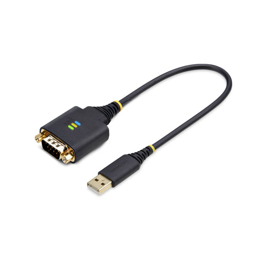 StarTech1ft (30cm) USB to Serial Adapter Cable, COM Retention, Interchangeable Nuts/Screws, USB-A to DB9 RS232, FTDI IC, ESD Protection, Windows/macOS/Linux