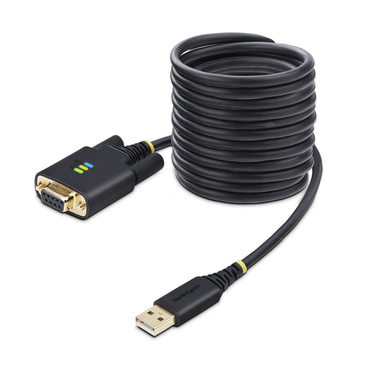 StarTech10ft (3m) USB to Null Modem Serial Adapter Cable, Interchangeable DB9 Screws/Nuts, COM Retention, USB-A to RS232, FTDI, Level-4 ESD Protection, Windows/macOS/ChromeOS/Linux - Rugged TPE Construction