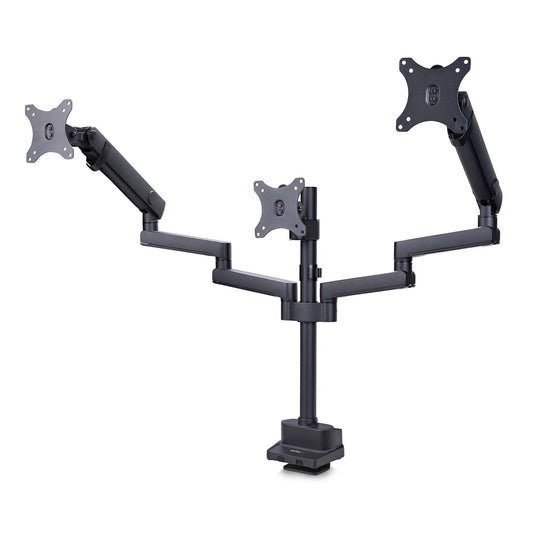 StarTechTriple Monitor Desk Mount For Up To Three 27in Screens, VESA 75x75/100x100, Tool-Less Arm Adjustments, C-Clamp/Grommet Mount, Spring-Assisted Arms