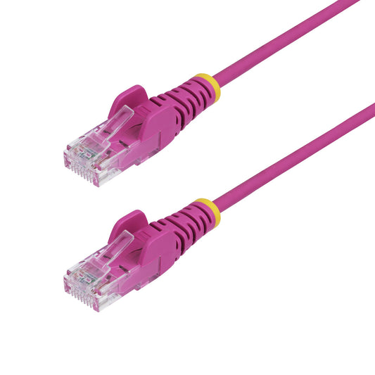 StarTech15m Pink Slim CAT6 Ethernet Cable, Snagless, 100W PoE, UTP, LSZH, 28AWG Pure Bare Copper Wire, Slim RJ45 Network Patch Cord w/Strain Reliefs, Fluke Tested